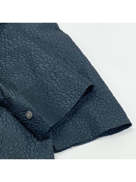 Chanel Camellia CC Logo Stand Collar Jacket Coat 38 Navy - Picture 7 of 10